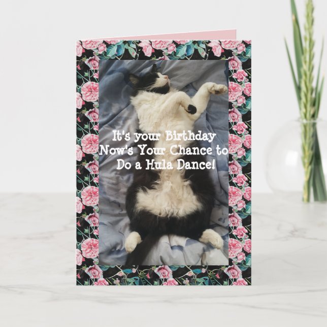 Tuxedo Cat Cute Funny Doing A Hula Dance Cats Card (Front)