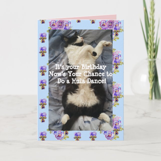 Tuxedo Cat Cute Funny Doing A Hula Dance Cats Card (Front)