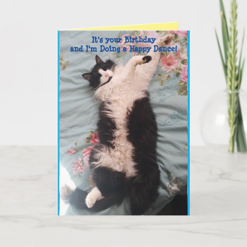 Tuxedo Cat Cute Funny Happy Dance Cats Card