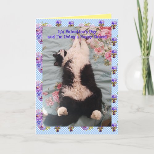 Tuxedo Cat Cute Funny Happy Dance Valentines Day Card