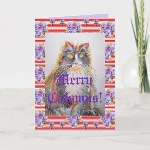 Tuxedo Cat Cute Funny Merry Catsmus Card