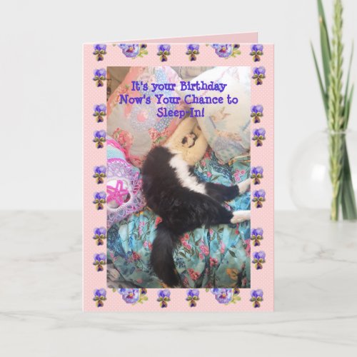 Tuxedo Cat Cute Funny Sleeping_In Cats Viola Card
