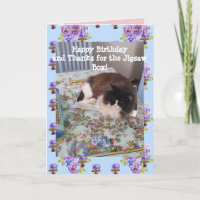 Tuxedo Cat Cute Funny Sleeping Jigsaw Cats Card