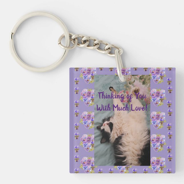 Tuxedo Cat Cute Funny Thinking of You Love Keyring (Front)