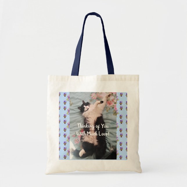 Tuxedo Cat Cute Funny Thinking of You Tote Bag (Front)