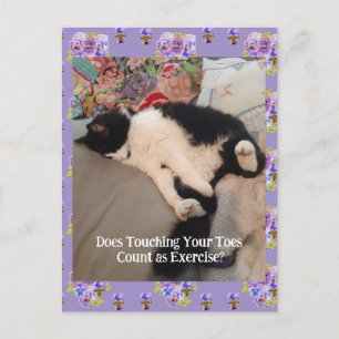 Tuxedo Cat Cute Happy Birthday Touching Toes Card