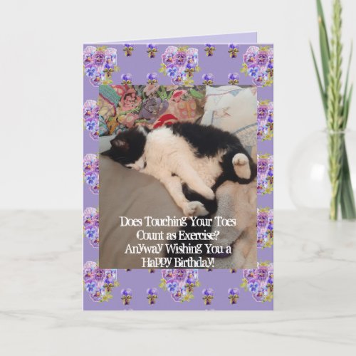 Tuxedo Cat Cute Happy Birthday Touching Toes Card