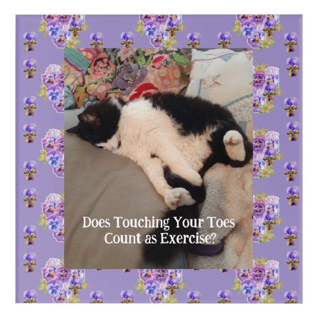 Tuxedo Cat Cute Happy Birthday Touching Toes Card Acrylic Print (Front)