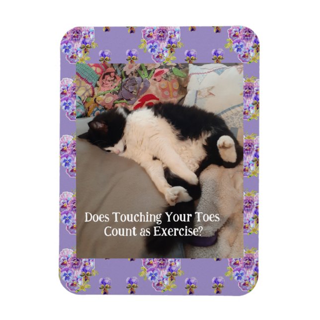 Tuxedo Cat Cute Happy Birthday Touching Toes Card Magnet (Vertical)