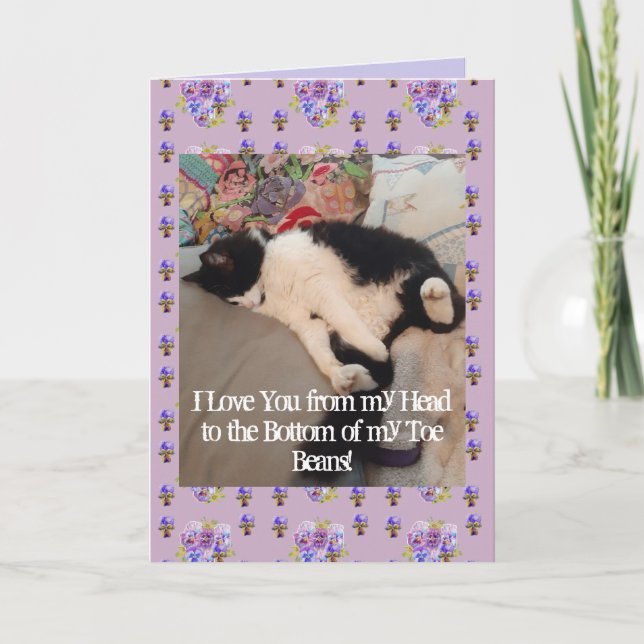 Tuxedo Cat Cute Love You Birthday Toe Beans Card (Front)