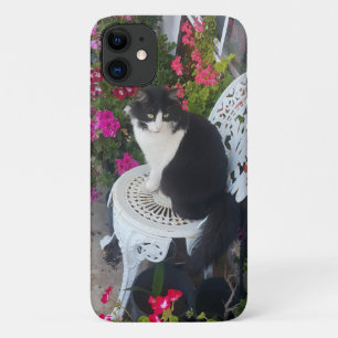 Tuxedo Cat Cute Pretty Flowers Cats Birthday Card iPhone 11 Case