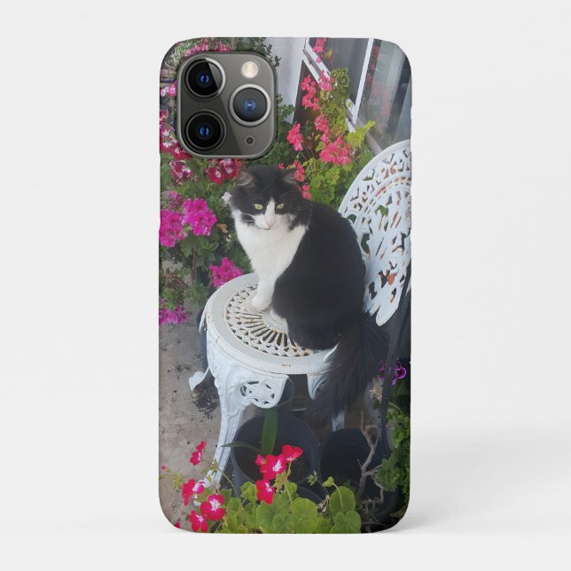 Tuxedo Cat Cute Pretty Flowers Cats Birthday Card Case-Mate iPhone Case (Back)