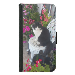 Tuxedo Cat Cute Pretty Flowers Cats Birthday Card Samsung Galaxy S5 Wallet Case