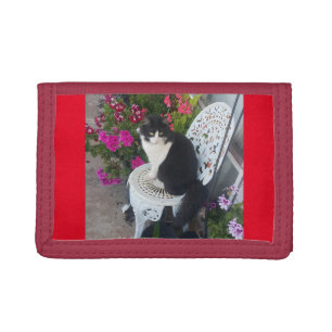 Tuxedo Cat Cute Pretty Flowers Cats Birthday Card Trifold Wallet