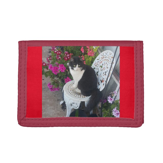 Tuxedo Cat Cute Pretty Flowers Cats Birthday Card Trifold Wallet (Front)