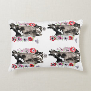 Tuxedo Cat Cute Pretty Flowers Cats Watercolor Accent Pillow