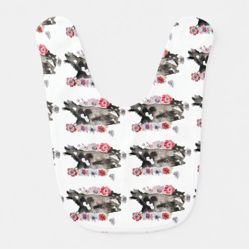 Tuxedo Cat Cute Pretty Flowers Cats Watercolor Baby Bib