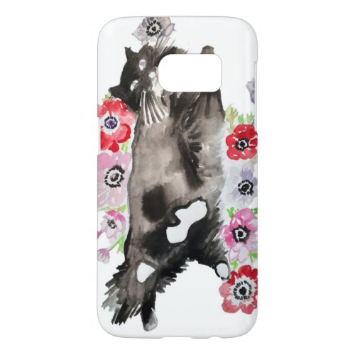 Tuxedo Cat Cute Pretty Flowers Cats Watercolor Samsung Galaxy S7 Case
