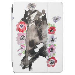 Tuxedo Cat Cute Pretty Flowers Cats Watercolor  iPad Air Cover