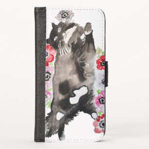 Tuxedo Cat Cute Pretty Flowers Cats Watercolor iPhone X Wallet Case