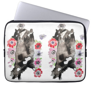 Tuxedo Cat Cute Pretty Flowers Cats Watercolor Laptop Sleeve