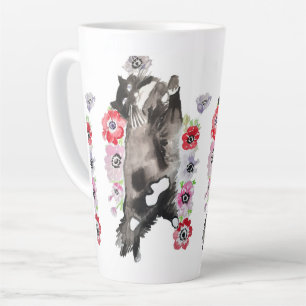 Tuxedo Cat Cute Pretty Flowers Cats Watercolor Latte Mug