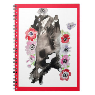 Tuxedo Cat Cute Pretty Flowers Cats Watercolor Notebook