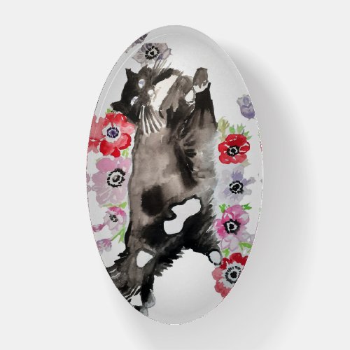 Tuxedo Cat Cute Pretty Flowers Cats Watercolor Paperweight