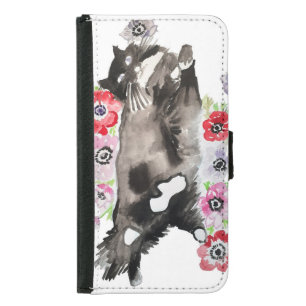 Tuxedo Cat Cute Pretty Flowers Cats Watercolor Samsung Galaxy S5 Wallet Case