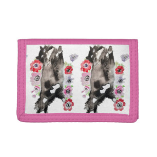 Tuxedo Cat Cute Pretty Flowers Cats Watercolor Tri-fold Wallet