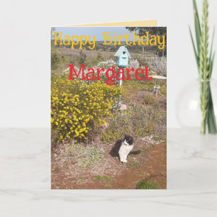 Tuxedo Cat Cute Red Yellow Birthday Wifes Name Card
