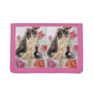 Tuxedo Cat Cute Roses Flowers Cats Girls Rose Tri-fold Wallet