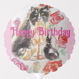 Tuxedo Cat Cute Roses Flowers Cats Watercolor Rose Balloon