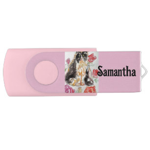 Tuxedo Cat Cute Roses Flowers Cats Watercolor Rose Flash Drive
