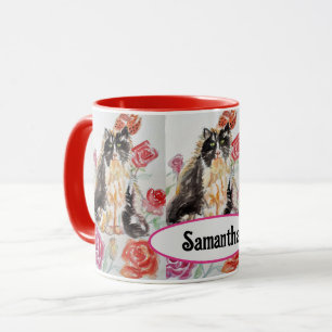 Tuxedo Cat Cute Roses Flowers Cats Watercolor Rose Mug