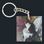 Tuxedo Cat Cute with Pretty Flowers Black Cats Keychain<br><div class="desc">Tuxedo Cat Cute with Pretty Flowers design. Designed from my all original photograph.</div>