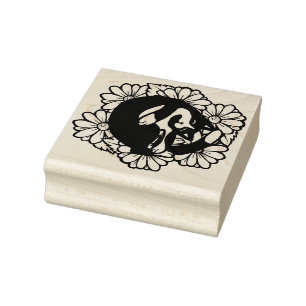 Tuxedo Cat Daisies Art Rubber Stamp