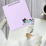 Tuxedo Cat Dog's Bowl Notepad<br><div class="desc">Cute black and white tuxedo kitten sitting in a blue dog's bowl against a backdrop of purple.</div>