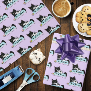 Tuxedo Cat Dog's Bowl Wrapping Paper