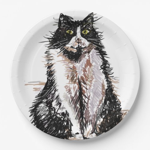 Tuxedo Cat Drawing art Birthday Party Paper Plate