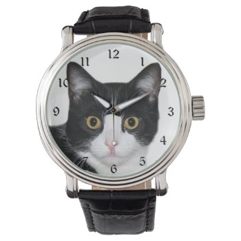 Tuxedo Cat Face Watch by deemac1 at Zazzle