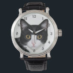 Tuxedo cat face wrist watch<br><div class="desc">Black and white tuxedo cat face cat lovers wrist watch</div>