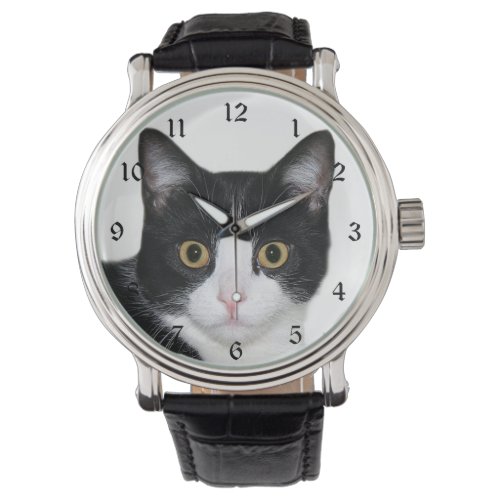 Tuxedo cat face wrist watch