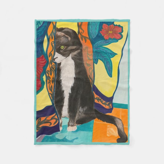 Tuxedo Cat Fleece Blanket (Front)