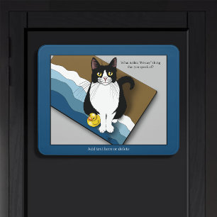 Tuxedo Cat Funny Bathroom Privacy Blue Door Sign