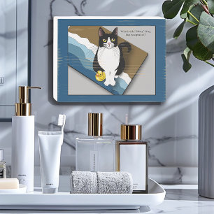 Tuxedo Cat Funny Bathroom Privacy Blue Wooden Box Sign