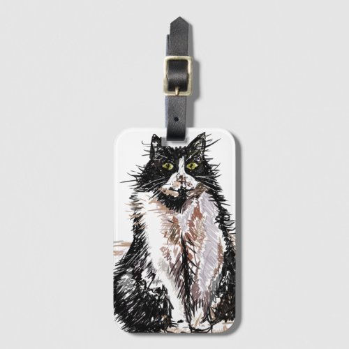 Tuxedo Cat Funny Cats Art Drawing Luggage Tag