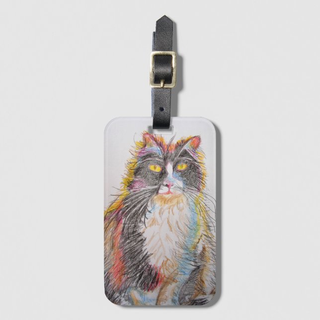 Tuxedo Cat Funny Cats Art Drawing Luggage Tag (Front Vertical)