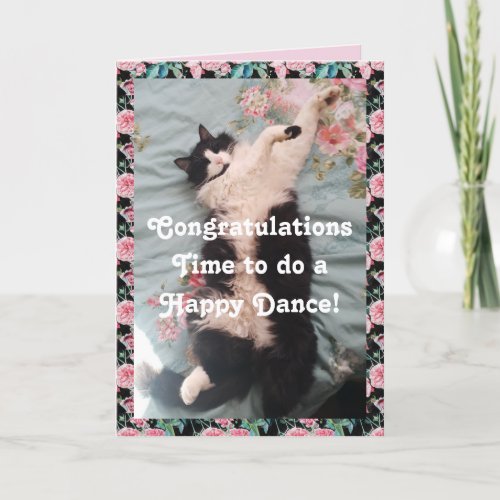 Tuxedo Cat Funny Congratulations Happy Dance Card
