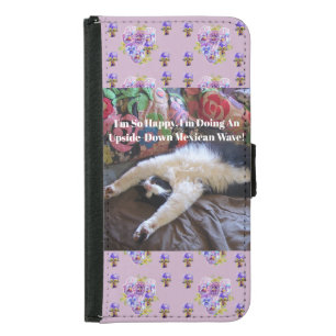 Tuxedo Cat Funny Cute doing a Mexican Wave Quote Samsung Galaxy S5 Wallet Case